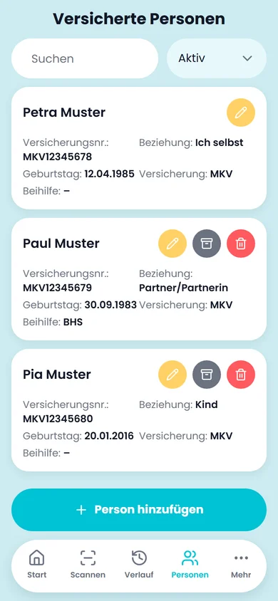 Pia-App: Personen und Familie