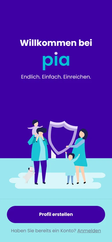 Pia-App: Willkommensbildschirm